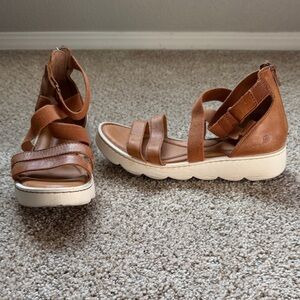 Born Women's Tan Strappy Wedge Sandals